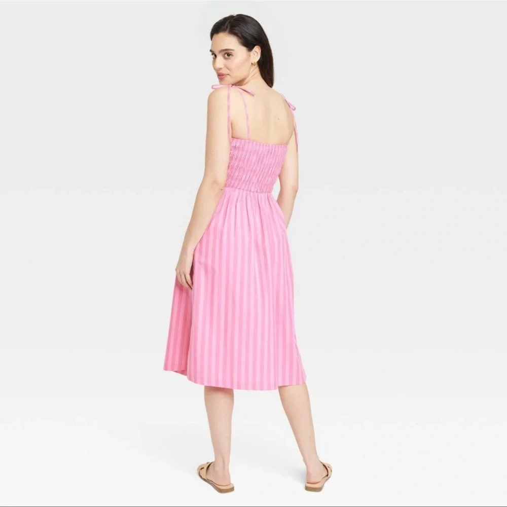 Women's Midi Smoked Sundress - A New Day Pink Striped XL - Picture 5 of 5